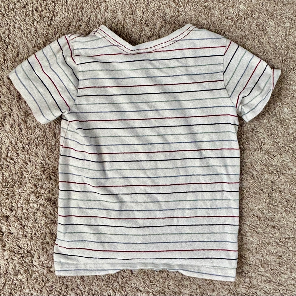 Tommy Bahama Toddler Multi Color Striped V-Neck Pocket T-Shirt I White Navy Red - Picture 3 of 4